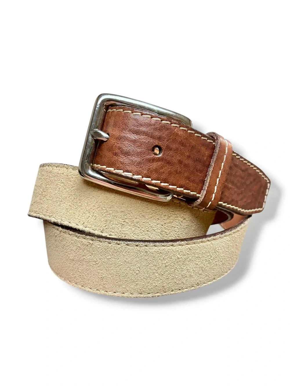 COLE HAAN Two Tone Tan & Brown Suede & Leather Belt Size 40 VINTAGE